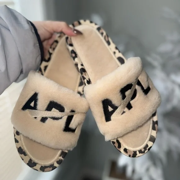 APL Shearling Fur Slides Leopard - Picture 2 of 9